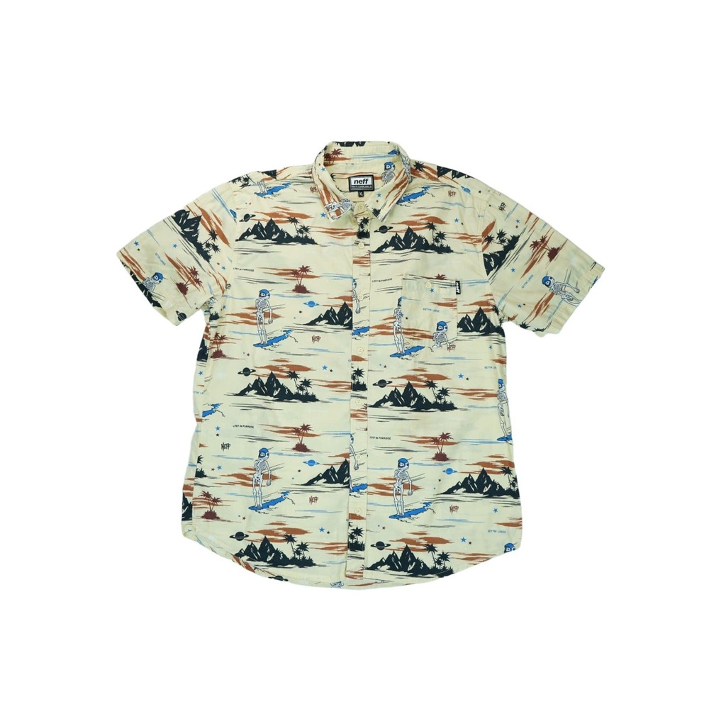 NEFF Hawaiian Skull Surfer Cotton Short Sleeve Button Up Shirt XL